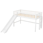 Twin Size Wood Low Loft Bed with Removable Slide and Ladder for Kids