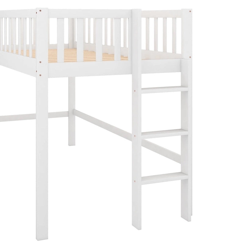 Twin Size Wood Low Loft Bed with Removable Slide and Ladder for Kids