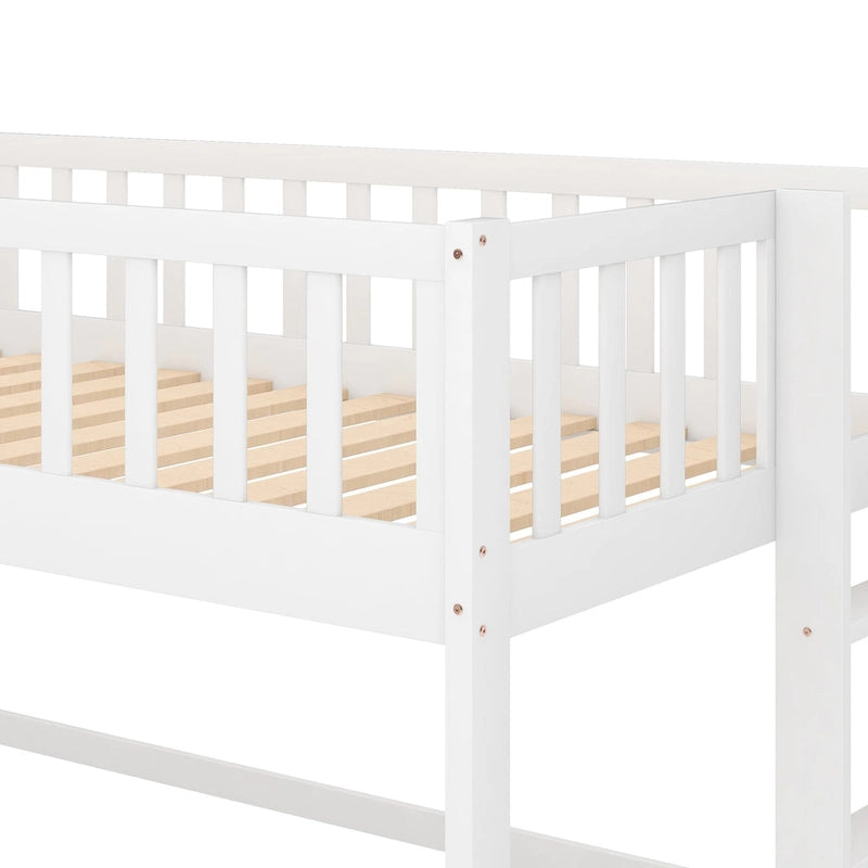 Twin Size Wood Low Loft Bed with Removable Slide and Ladder for Kids