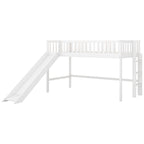 Twin Size Wood Low Loft Bed with Removable Slide and Ladder for Kids