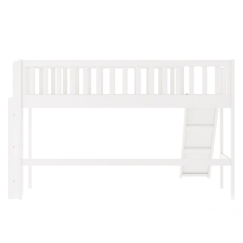 Twin Size Wood Low Loft Bed with Removable Slide and Ladder for Kids