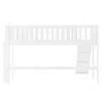 Twin Size Wood Low Loft Bed with Removable Slide and Ladder for Kids
