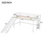 Twin Size Wood Low Loft Bed with Removable Slide and Ladder for Kids