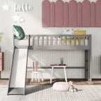 Twin Size Wood Low Loft Bed with Removable Slide and Ladder for Kids