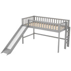Twin Size Wood Low Loft Bed with Removable Slide and Ladder for Kids