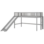 Twin Size Wood Low Loft Bed with Removable Slide and Ladder for Kids