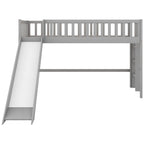 Twin Size Wood Low Loft Bed with Removable Slide and Ladder for Kids