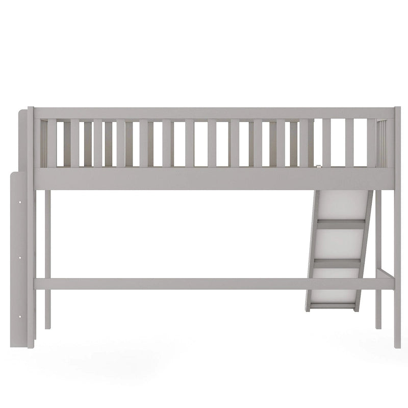 Twin Size Wood Low Loft Bed with Removable Slide and Ladder for Kids