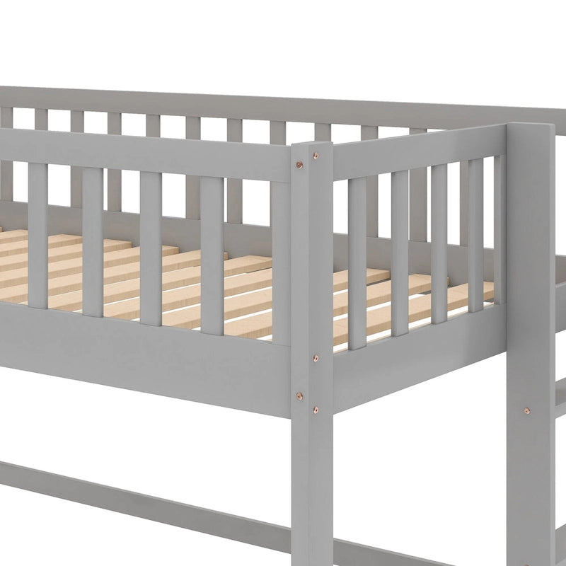 Twin Size Wood Low Loft Bed with Removable Slide and Ladder for Kids