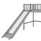 Twin Size Wood Low Loft Bed with Removable Slide and Ladder for Kids
