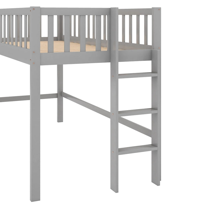 Twin Size Wood Low Loft Bed with Removable Slide and Ladder for Kids