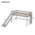 Twin Size Wood Low Loft Bed with Removable Slide and Ladder for Kids