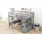 Pine Wood Loft Bed with Built-in Desk, Two Drawers and Storage Shelves