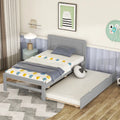 Grey Solid Wood Twin Bed with Pull-Out Trundle, No Box Spring Needed