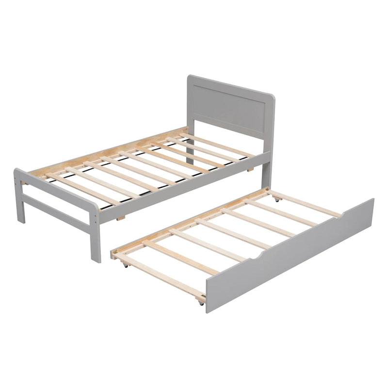 Grey Solid Wood Twin Bed with Trundle