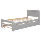 Grey Solid Wood Twin Bed with Pull-Out Trundle, No Box Spring Needed