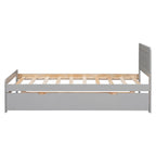 Grey Solid Wood Twin Bed with Pull-Out Trundle, No Box Spring Needed