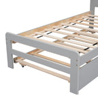 Grey Solid Wood Twin Bed with Pull-Out Trundle, No Box Spring Needed