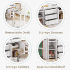 Twin Size Wood Low Loft Bed with Pull-Out Desk, Drawers, Cabinet and Shelves
