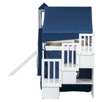 Twin Loft Bed with Play Tent & Tower and Castle Design, 250lb Capacity, Solid Wood Frame