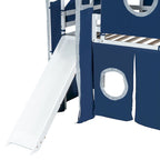 Twin Loft Bed with Play Tent & Tower and Castle Design, 250lb Capacity, Solid Wood Frame