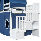Twin Loft Bed with Play Tent & Tower and Castle Design, 250lb Capacity, Solid Wood Frame