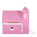 Pink Full Size Solid Wood House Loft Bed with Slide, Tent and Tower