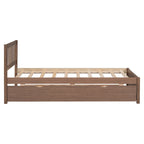 Brown Walnut Rubberwood Twin Platform Bed with Trundle, Sleek Design, No Box Spring Needed