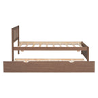 Brown Walnut Rubberwood Twin Platform Bed with Trundle, Sleek Design, No Box Spring Needed