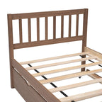 Brown Walnut Rubberwood Twin Platform Bed with Trundle, Sleek Design, No Box Spring Needed