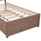 Brown Walnut Rubberwood Twin Platform Bed with Trundle, Sleek Design, No Box Spring Needed