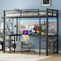 Black Twin XL Size Metal Size Loft Bed with Desk and Shelves, Loft Bed with Ladder and Guardrails, Loft Bed Frame for Bedroom