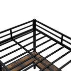 Black Twin XL Size Metal Size Loft Bed with Desk and Shelves, Loft Bed with Ladder and Guardrails, Loft Bed Frame for Bedroom