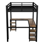 Black Twin XL Size Metal Size Loft Bed with Desk and Shelves, Loft Bed with Ladder and Guardrails, Loft Bed Frame for Bedroom