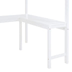 White Full Size Solid Wood Loft Bed with Desk and Shelf for Kids