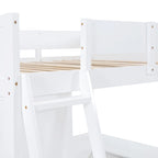 White Full Size Solid Wood Loft Bed with Desk and Storage Shelves