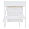 White Full Size Solid Wood Loft Bed with Desk and Storage Shelves