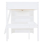 White Full Size Solid Wood Loft Bed with Desk and Storage Shelves