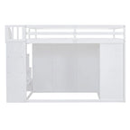 White Full Size Wood Loft Bed with Built-in Wardrobes, Cabinets and Storage Staircase