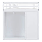 White Full Size Wood Loft Bed with Built-in Wardrobes, Cabinets and Storage Staircase