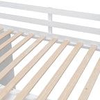 White Full Size Wood Loft Bed with Built-in Wardrobes, Cabinets and Storage Staircase