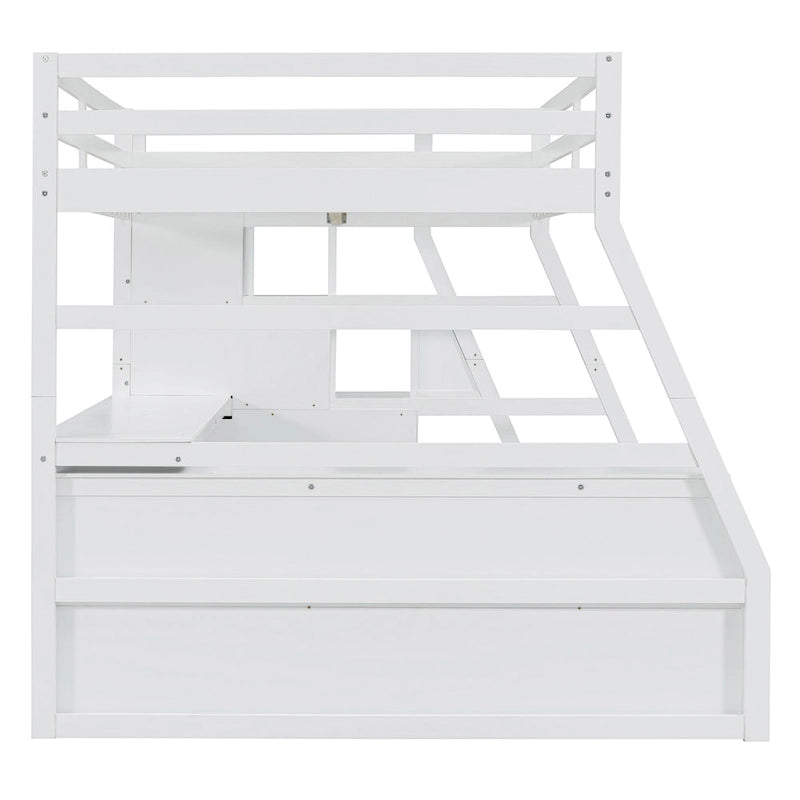 White Full Size Wood Loft Bed with 7 Drawers, 2 Shelves, Desk and Ladder