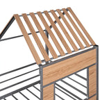 Silver Twin Size Metal House Loft Bed with Roof, Window, Guardrail and Ladder
