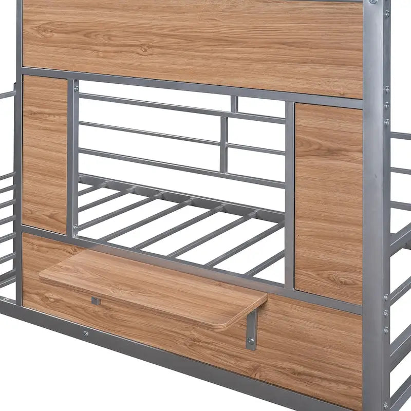 Silver Twin Size Metal House Loft Bed with Roof, Window, Guardrail and Ladder