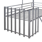 Silver Twin Size Metal House Loft Bed with Roof, Window, Guardrail and Ladder