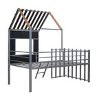 Silver Twin Size Metal House Loft Bed with Roof, Window, Guardrail and Ladder