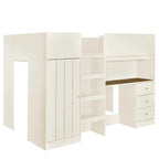 Beige Full Size Solid Wood Loft Bed with Wardrobe, Desk, Shelves and Drawers