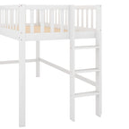 White Twin Size Wood Low Loft Bed with Removable Slide and Ladder for Kids