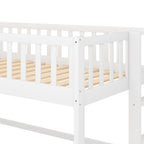 White Twin Size Wood Low Loft Bed with Removable Slide and Ladder for Kids