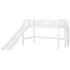 White Twin Size Wood Low Loft Bed with Removable Slide and Ladder for Kids